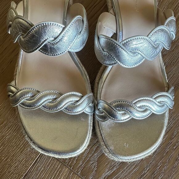 Stuart Weitzman Twisted Espadrille Slide Sandals In Platino - Picture 6 of 14